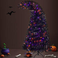 6FT Bent Top Black Halloween Christmas Tree with Lights Halloween Decorations Indoor, Artificial Fir Xmas Halloween Tree Bendable Grinch Style Christmas Tree w/1,080 Lush Branch Tips & 300 LED Lights