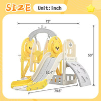 5-in-1 Toddler Slide and Swing Set, Kids Playground Climber Slide Playset with Basketball Hoop, Freestanding Slide Combination for Babies Boys Girls