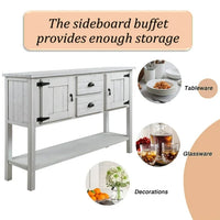 48'' Console Table, Wood Buffet Cabinet with Storage, Retro Style Sideboard Buffet Cabinet Entryway Console Table with 2 Drawers, 2 Cabinets and Bottom Shelf for Living Room Kitchen Dining Room, White