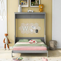 Murphy Bed Queen with Shelf, Queen Size Murphy Bed with Headboard, Wall Bed Frame for Teens & Adults, Grey