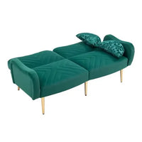 Velvet Loveseat Sofa Couch with Adjustable Backrest,Upholstered Accent Sofa with 2 Bolster Pillows and Metal Legs,Living Room Sofa Couch for Small Space Office,Green
