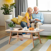 Coffee Table, Natural Oak Wood Coffee Table with Storage Shelf and Open Tabletop, 2-Tier Coffee Table Farmhouse Coffee Table for Living Room, Easy Assembly, 39.37" D x 19.69" W x 17.32" H, Natural