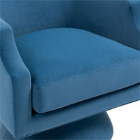 360 Degree Swivel Accent Barrel Chair, Round Velvet Armchair with Wide Upholstered and Cylindrical Pedestal, Modern Barrel Chair Reading Sofa Chair for Living Room Bedroom Office, Blue