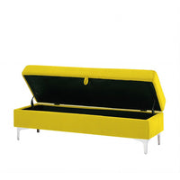 Storage Bench for Bedroom End of Bed, 55.9" Upholstered Velvet Storage Ottoman Bench, End of Bed Storage Bench with Thick Cushion and Metal Legs Window Bench Seat for Living Room Bedroom, Yellow
