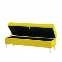 Storage Bench for Bedroom End of Bed, 55.9" Upholstered Velvet Storage Ottoman Bench, End of Bed Storage Bench with Thick Cushion and Metal Legs Window Bench Seat for Living Room Bedroom, Yellow