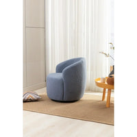 Swivel Accent Chair, Teddy Fabric Accent Armchair Barrel Chair With Black Metal Ring, Upholstered Swivel Vanity Chair, Comfortable Leisure Single Sofa for Living Room, Bedroom, Nursery, Make-up, Blue