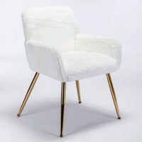 Artificial Rabbit Hair Dining Chair,Furry Desk Chair,Modern Faux Fur Vanity Chair for Teen Girls,Comfy Armchair with Golden Metal Legs for Bedroom Dining Room Living Room,Set of 2,White