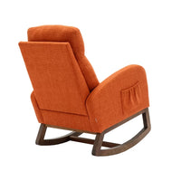Modern Rocking Chair Nursery Upholstered Glider Chair with Side Pocket, Comfortable Rocking Accent Armchair with High Back and Rubber Wood Legs for Living Room Bedroom Reading Room Lounge, Orange