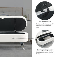 Storage Ottoman Bench, Upholstered Fabric Storage Bench End of Bed Stool with Safety Hinge and Metal Legs, Ottoman for Bedroom, Living Room, Entryway, White Teddy
