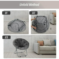 Folding Saucer Chair with Metal Frame and Ergonomic Seat, Portable Moon Chair with X-Shape Tube and Soft Fabric Comfy Lounge Room Chairs for Bedroom Living Room Courtyard