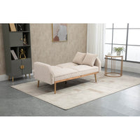 66"Accent Recline Sofa, Velvet Loveseat Sofa, Modern Futon Sofa Bed with 5 Golden Metal Legs, Sleeper Sofa Couch with Two Pillows, Convertible Loveseat for Living Room and Bedroom, Beige