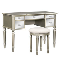 43" Luxury Dressing Table Set, Mid-centery Dresser with Tri-fold Mirror, 5 Drawers, Stool, Baroco Style Makeup Vanity Set for Bedroom, Living Room, Gold
