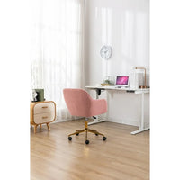 Modern Teddy Home Office Chair Swivel Desk Chair Adjustable Accent Armchair Upholstered Modern Desk Chair with Gold Base Ergonomic Study Seat Vanity Stools for Living Room Bedroom, Pink