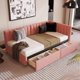 Twin Size Daybed, Upholstered Platform Bed with 2 Storage Drawers, Daybed Linen Sofa Bed Frame with Vertical Channel Tufted Headboard, for Bedroom, Living Room, No Box Spring Needed, Pink