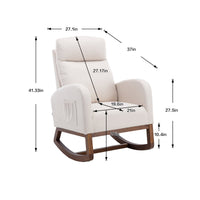 Modern Rocking Chair Nursery Upholstered Glider Chair with Side Pocket, Comfortable Rocking Accent Armchair with High Back and Rubber Wood Legs for Living Room Bedroom Reading Room Lounge, Beige