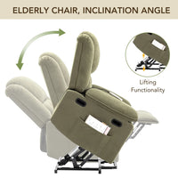Power Lift Recliner Chair for Elderly with Vibration Massage and Heat, Linen Fabric Sleeper Chair Recliner Chair for Living Room with Side Pockets, USB Ports, Infinite Position (Green)