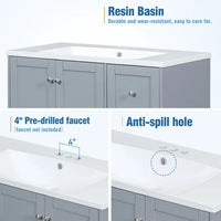 36 Inch Bathroom Vanity with Sink and USB Charging, Freestanding Floor Storage Vanity Cabinet with 2 Doors and 3 Drawers, Small Single Combo Cabinet-Faucets Not, White & Gray Blue