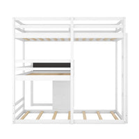 L-Shaped Triple Bunk Bed for 3, Twin Size Bunk Bed with Storage Cabinet and Blackboard Wood Corner Bunk Bed Frame with Full-Length Guardrails and Ladder 3 Bed in 1 for Kids No Box Spring Needed, White