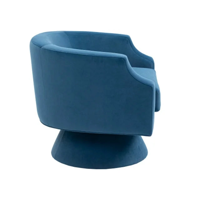 360 Degree Swivel Accent Barrel Chair, Round Velvet Armchair with Wide Upholstered and Cylindrical Pedestal, Modern Barrel Chair Reading Sofa Chair for Living Room Bedroom Office, Blue