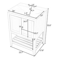 24" Bathroom Vanity,Wood Cabinet Basin Vessel and Sink Set,Ceramic Sink with Pre-Drilled Fauce Holes,Freestanding Storage Cabinet with Doors and Open Shelf,4" faucet will fit this product(not include)