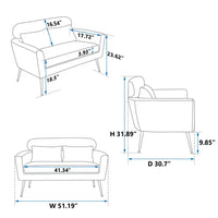 51"W Modern Boucle Loveseat Sofa, Small Mini Room Couch Two-Seater Sofa With 2 Throw Pillows & Gold Metal Legs, Leisure Sofa for Small Space Office Studio Apartment Bedroom, Yellow