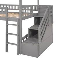 Loft Bed with Slide, House Loft Beds Twin Size with Step Storage Drawers Stairway Playhouse Bed for Kids Toddlers Girls/Boys, Gray