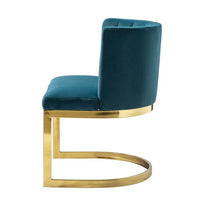 Velvet Dining Chair, Mid Century Modern Barrel Chair with Channel Tufted Back and Arched Metal Base, Upholstered Side Chair for Home Kitchen Dining Room, Teal