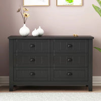 6 Drawer Dresser for Bedroom, Chest of Drawers with Shell-shaped Handle for Kids Adults, Wood Storage Tower Clothes Organizer, Large Storage Cabinet for Closet, Living Room, Hallway Antique Black, C
