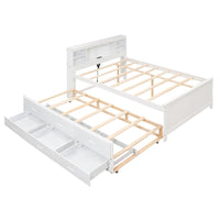 Full Size Platform Bed with Twin Size Trundle,Platform Bed Frame with Storage Headboard,USB and 3 Drawers,White