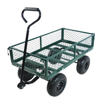 Metal Wagon Cart, Collapsible Metal Wagon with Movable Mesh Sides and Wheels, Heavy Duty 350Lbs Capacity Garden Cart Utility Wagon with Handle for Grocery Camping Shopping Sports, Green