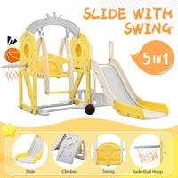 5-in-1 Toddler Slide and Swing Set, Kids Playground Climber Slide Playset with Basketball Hoop, Freestanding Slide Combination for Babies Boys Girls