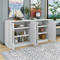 Buffet Sideboard with 4 Doors, 60" Wooden Storage Cabinet with Adjustable Shelves and Silver Handles Modern Console Table for Kitchen, Dining Room, Living Room (White)