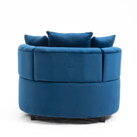 Accent Barrel Chair, Modern Button Tufted Velvet Upholstered Barrel Chair with 3 Pillows, Comfy Single Sofa Chair with Curved Back and Solid Wood Legs, Oversized Leisure Lounge Chair for Bedroom, Blue
