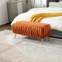 Storage Ottoman Bench for Bedroom End of Bed, Upholstered Fabric Storage Ottoman with Safety Hinge, Modern Woven Storage Bench Entryway Padded Footstool for Living Room and Bedroom, Orange