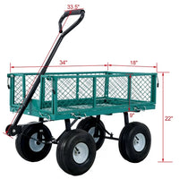 Heavy-Duty Steel Garden Cart, Folding Utility Wagon Cart with Removable Sides and 180°Rotating Handle,Metal Steel Wagon Cart for Outdoor, Lawn, Yard, Farm,Green,Weight Capacity 550 Lbs