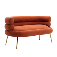 Living Room Accent Sofa, Leisure Loveseat Sofa with Golden Metal Feet, Tufted Chaise Lounge Sofa with Curved Back, Upholstered Sofa Reading Chair for Home Apartment or Office, Orange