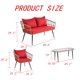 4 Pieces Patio Conversation Set,Aluminum Frame Rope Outdoor Patio Furniture with 1 Glass-Top Table,Double & 2 Single Chairs with Cushion,All-Weather Furniture Sofa Set,Indoor Outdoor Patio Set,Red