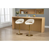 TRIPLE TREE 2-Piece Swivel Bar Stools, Counter Height Bar Chairs with Footrest and Adjustable Metal Leg, Modern Dining Chairs with Tufted Backrest for Living Room, Pub, Kitchen, Ivory