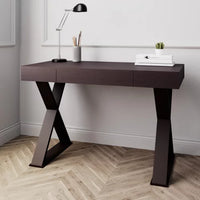 Writing Computer Desk, 48 inch Modern Study Table, Makeup Vanity Wooden Console Table with Storage Drawers & Strong X Legs(Espresso)