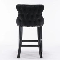Counter Height Bar Stools Set of 2, Velvet Upholstered Barstools with Button Tufted, Nailhead Trim and Wooden Legs, Wing-Back Bar Chairs Counter Stools for Kitchen Island Dining Room Pub Cafe, Black