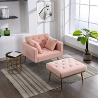 36.61'' Wide Modern Accent Chair With 3 Positions Adjustable Backrest,Single Recliner Armchair With Ottoman and Gold Legs,Tufted Chaise Lounge Chair for Living Room,Bedroom,Pink