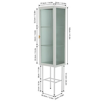 Metal Tall Display Cupboard, Freestanding Console Storage Cabinet with Glass Door & Three Detachable Shelves, Slim Cabinet Single Door Sideboard for Living Room, 14.80"Lx12.60"Wx61.50"H, White