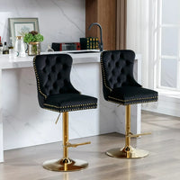 Swivel Velvet Bar Stools Set of 2,Counter Height Bar Stools Adjusatble Height,Modern Upholstered Barstools with Backs Tufted for Home Pub and Kitchen Island,Black