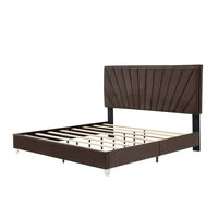 Upholstered Platform Bed, King Bed Frame with Line Stripe Cushion Headboard for Adults, No Box Spring Needed, Brown