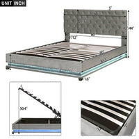 Queen Size Platform Bed with LED Lights,Upholstered Storage Bed with Hydraulic Storage System,Solid Wood Bed Frame with Adjustable Tufted Headboard,Lift Up Storage Bed,No Box Spring Needed,Gray