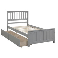 Solid Wood Twin Size Platform Bed with Two Drawers for Kids Teens Adults, Bedroom Guests Room Furnitur