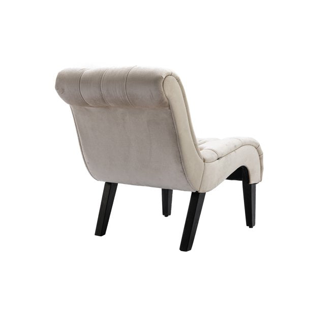 Accent Tufted Armless Chaise Lounge, Leisure Reclining Chair with Wood Legs, Modern Lounge Sofa, for Indoor Home Living Room Bedroom, Beige