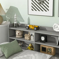 Full Daybed with Storage Bookcase, Wood Platform Bed with 2 Drawers on Casters, Full Sofa Bed Frame for Kids Girls Boys, No Box Spring Needed, 250 lbs Weight Capacity, Gray