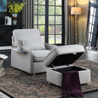 Accent Chair with Storage Ottoman,Living Room Chair with Folding Side Table,Comfort Armchair with Thick Padded Backrest & Lumbar Pillow,Lazy Sofa Chair,Reading Chair for Bedroom Office,Light Gray