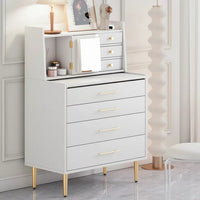 Storage Dresser, Elegant Vanity Makeup Table with Mirror and Retractable Table, Functional Storage Dresser Dressing Table with 7 Drawers and Hidden Storage for Bedroom, White